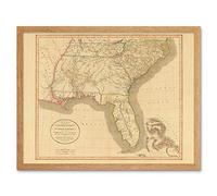 Wee Blue Coo Map Antique 1812 United States America South East Georgia Florida Art Print Framed Poster Wall Decor 12X16 Inch