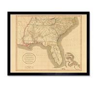 Wee Blue Coo Map Antique 1812 United States America South East Georgia Florida Art Print Framed Poster Wall Decor 12X16 Inch