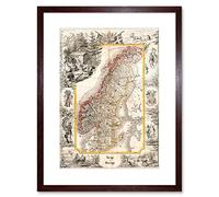 Wee Blue Coo Map Antique 1847 Munch Norway Sweden Decorative Framed Art Print
