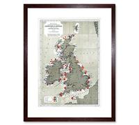 Wee Blue Coo Map Antique 1884 Price Lighthouses Lightships British Isle Framed Wall Art Print