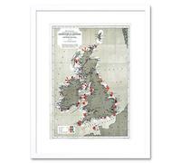 Wee Blue Coo Map Antique 1884 Price Lighthouses Lightships British Isle Framed Wall Art Print