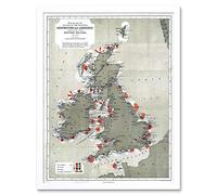 Wee Blue Coo Map Antique 1884 Price Lighthouses Lightships British Isles Art Print Framed Poster Wall Decor 12X16 Inch