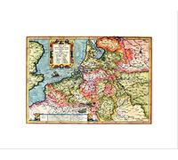 Wee Blue Coo MAP ANTIQUE BELGIUM MERCATOR COLOURS BLACK FRAMED ART PRINT PICTURE B12X7017