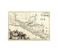 Wee Blue Coo Map Antique Central America Montanus Yucatan Wall Art Print