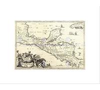 Wee Blue Coo Map Antique Central America Montanus Yucatan Wall Art Print