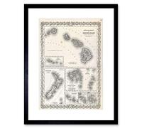 Wee Blue Coo Map Antique Colton Hawaii New Zealand Fiji Framed Wall Art Print