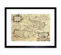 Wee Blue Coo MAP ANTIQUE ELBA ISLAND OCEAN NAPOLEONS BLACK FRAMED ART PRINT PICTURE B12X7044