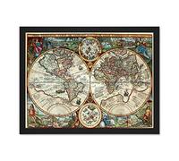 Wee Blue Coo Map Antique Globe Hemisphere Ornate Decorative Art Large Framed Art Print Poster Wall Decor 18x24 inch