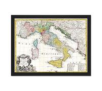 Wee Blue Coo Map Antique Homann Heirs Italy Mediterranean Sea Art Large Framed Art Print Poster Wall Decor 18x24 inch