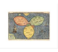 Wee Blue Coo MAP ANTIQUE JERUSALEM BUNTING CLOVER LEAF WORLD FRAMED ART PRINT B12X7066