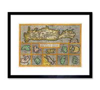 Wee Blue Coo Map Antique Ortelius Crete Greek Islandss Black Framed Art Print B12X7087