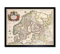 Wee Blue Coo Map Antique Scandinavia Norway Sweden Finland Art Print Framed Poster Wall Decor 12X16 Inch