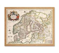 Wee Blue Coo Map Antique Scandinavia Norway Sweden Finland Art Print Framed Poster Wall Decor 12X16 Inch