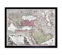 Wee Blue Coo Map Antique Seutter Turkey Ottoman Empire Persia Arabia Art Print Framed Poster Wall Decor 12X16 Inch