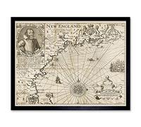 Wee Blue Coo Map Antique Vintage England United States Captain John Smith Art Print Framed Poster Wall Decor 12X16 Inch