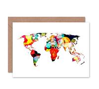 Wee Blue Coo MAP EARTH WORLD CONTINENTS COLOURFUL ABSTRACT BLANK BIRTHDAY CARD