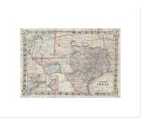 Wee Blue Coo MAP ILLUSTRATED ANTIQUE COLTON TEXAS BLACK FRAMED ART PRINT B12X4927