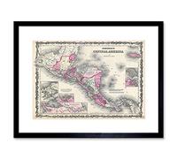 Wee Blue Coo Map Illustrated Antique Johnson Central America Framed Wall Art Print