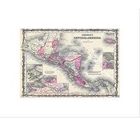 Wee Blue Coo Map Illustrated Antique Johnson Central America Wall Art Print