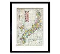 Wee Blue Coo MAP ILLUSTRATED ANTIQUE MEIJI JAPAN BLACK FRAMED ART PRINT B12X4963