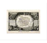 Wee Blue Coo Map Old France Levasseur Lot-et-garonne Department Wall Art Print