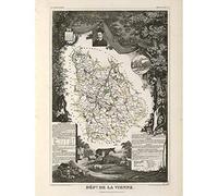 Wee Blue Coo Map Old France Levasseur Vienne Department Art Print Poster Wall Decor 12X16 Inch