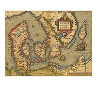 Wee Blue Coo Map Old Vintage Denmark Danish Archipelago Scandinavia Large Art Print Poster Wall Decor 18x24 inch