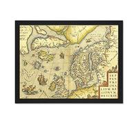 Wee Blue Coo Map Old Vintage North Atlantic Scandinavia Iceland UK Large Framed Art Print Poster Wall Decor 18x24 inch