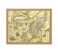 Wee Blue Coo Map Old Vintage North Atlantic Scandinavia Iceland UK Large Framed Art Print Poster Wall Decor 18x24 inch