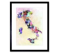Wee Blue Coo Map Painting Italy Sardinia Sicily Paint Splash Colour Framed Wall Art Print