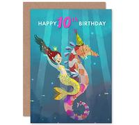 Wee Blue Coo Mermaid Seahorse Birthday 10th Greetings Card