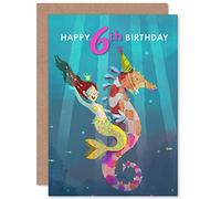 Wee Blue Coo Mermaid Seahorse Birthday 6th Greetings Card