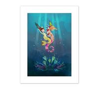 Wee Blue Coo Mermaid Seahorse Yellow Canvas Art Print