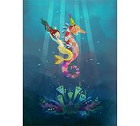 Wee Blue Coo Mermaid Seahorse Yellow Canvas Art Print