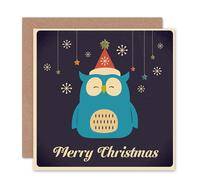 Wee Blue Coo Merry Cartoon Snowflakes Owl Christmas Card Wee Blue Coo Multicolor