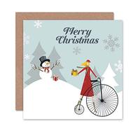 Wee Blue Coo MERRY CHRISTMAS CHRISTMAS SNOWMAN SHOOTING STAR BICYCLE GREETINGS CARD
