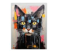 Wee Blue Coo Messy Black Cat Fun Bright Pet Portrait Extra Large XL Wall Art Poster Print