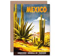 Artery8 Travel Mexico Desert Sun Retro Advert Birthday Greetings Card Artery8 Multicolor