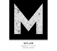 Wee Blue Coo Milan Italy City Map Black & White Colour Block Modern Typography Stylish Letter Unframed Word Wall Art Print Poster for Home Décor CITYMAP1