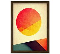 Wee Blue Coo Minimal Sunset Retro Sun Planet Gradient Colour Orange Yellow Peach Planet Artwork Framed Wall Art Print A4