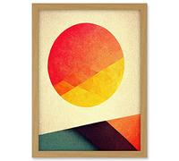 Wee Blue Coo Minimal Sunset Retro Sun Planet Gradient Colour Orange Yellow Peach Planet Artwork Framed A3 Wall Art Print