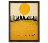 Wee Blue Coo Minimalist Tribal Abstract Desert Yellow Painting Artwork Framed Wall Art Print A4