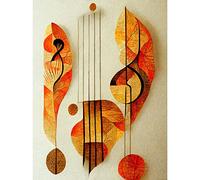 Wee Blue Coo Modern Abstract Musical Symbol Clef and Staff in Warm Autumn Colours Art Print Canvas Premium Wall Decor Poster Mural