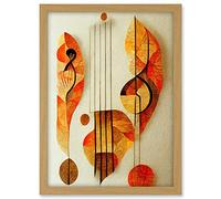 Wee Blue Coo Modern Abstract Musical Symbol Clef and Staff in Warm Autumn Colours Artwork Framed A3 Wall Art Print