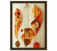 Wee Blue Coo Modern Abstract Musical Symbol Clef and Staff in Warm Autumn Colours Artwork Framed A3 Wall Art Print