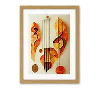 Wee Blue Coo Modern Abstract Musical Symbol Clef And Staff In Warm Autumn Colours Artwork Framed Wall Art Print 18X24 Inch