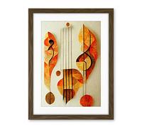Wee Blue Coo Modern Abstract Musical Symbol Clef And Staff In Warm Autumn Colours Artwork Framed Wall Art Print 18X24 Inch
