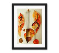 Wee Blue Coo Modern Abstract Musical Symbol Clef And Staff In Warm Autumn Colours Artwork Framed Wall Art Print 18X24 Inch