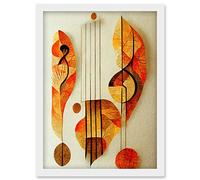 Wee Blue Coo Modern Abstract Musical Symbol Clef and Staff in Warm Autumn Colours Artwork Framed Wall Art Print A4