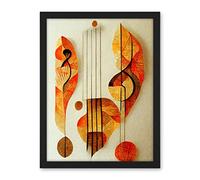 Wee Blue Coo Modern Abstract Musical Symbol Clef and Staff in Warm Autumn Colours Artwork Framed Wall Art Print 18X24 Inch